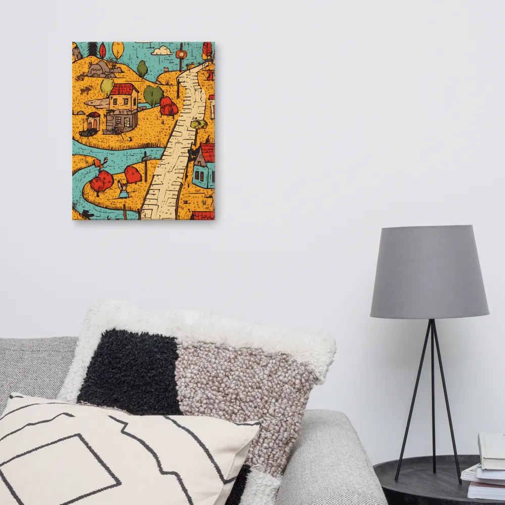Whimsical Village Landscape | Canvas | 16″×20″