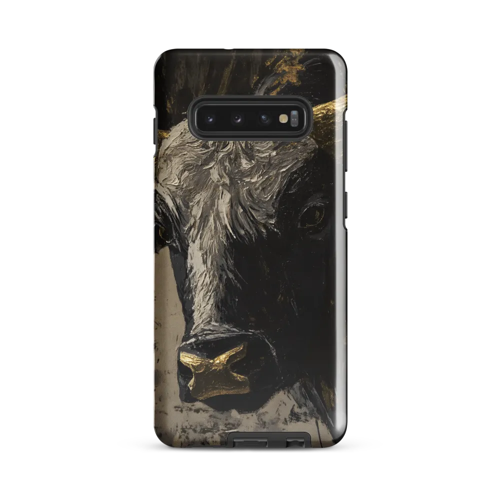 Majestic Bull: The Power in Black and Gold | Phone Case |  S10 Plus | Tough Case | Glossy