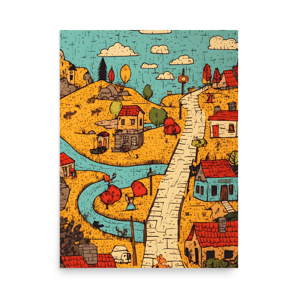 Whimsical Village Landscape | Poster | 18″×24″