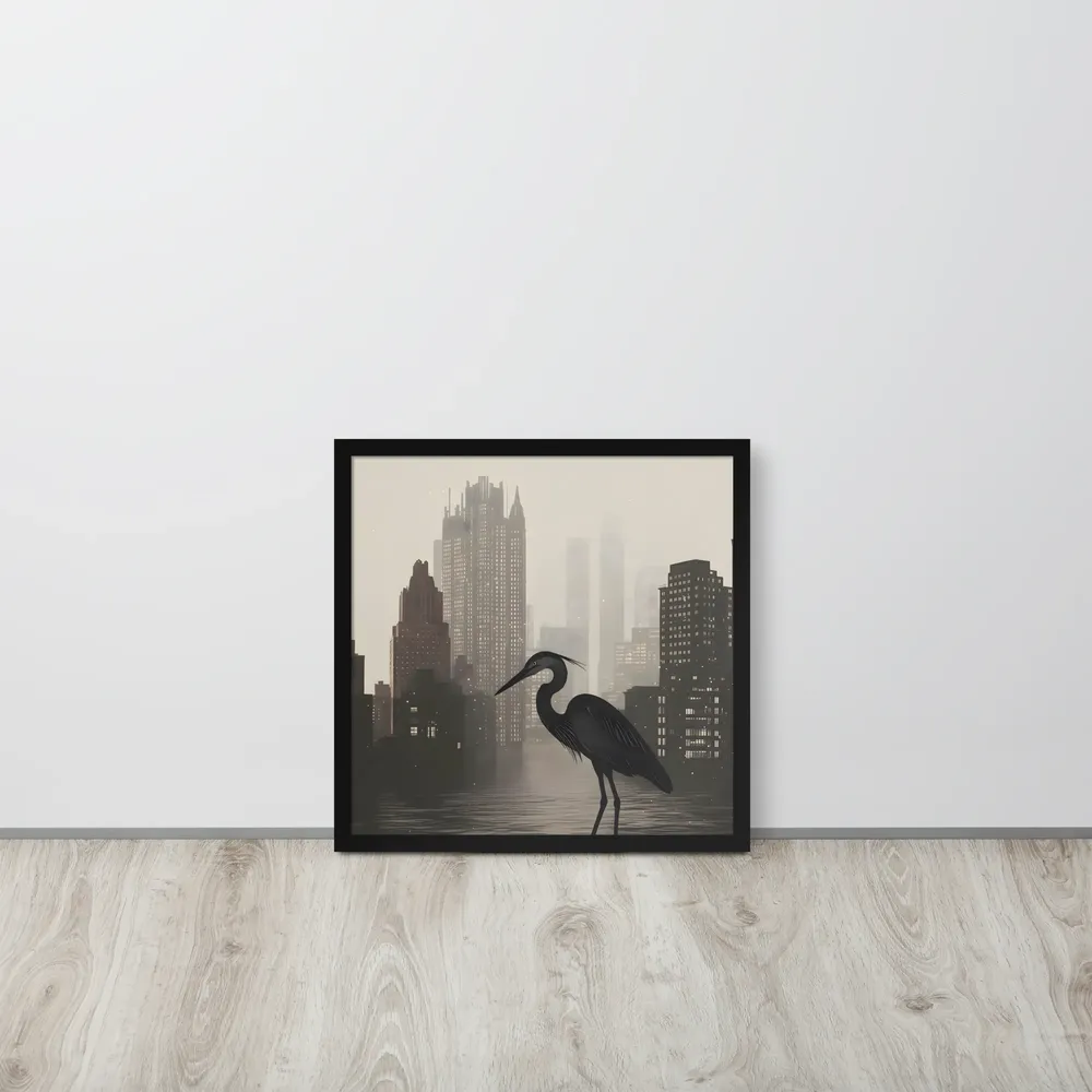 Urban Heron 
 Poster with Black Frame | 18″x 18″