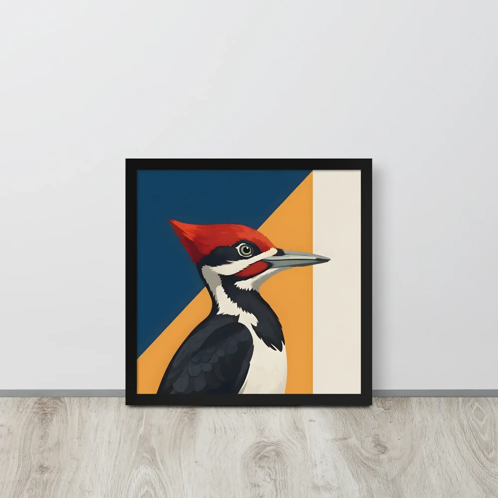 Red‑crested Woodpecker Study 
 Poster with Black Frame | 16″x 16″