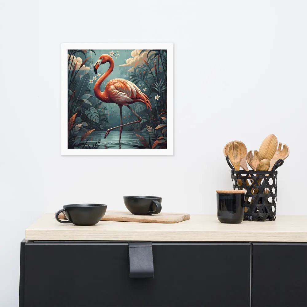 Twilight Flamingo 
 Poster with White Frame | 14″x 14″