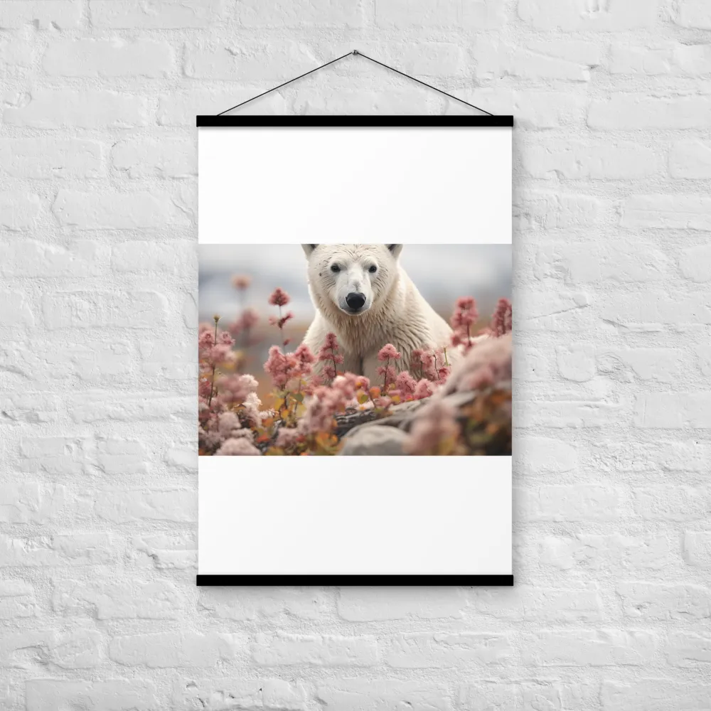 Curiosity Among Blooms: The Polar Bear | Poster With Black Wood Hanger | 24″×36″