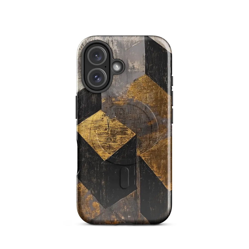 Geometric Harmony in Gold and Black | Phone Case |  16 | MagSafe® Tough Case | Glossy