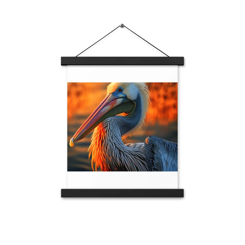 Elegance of the Pelican at Sunset | Poster With Black Wood Hanger | 11″×14″