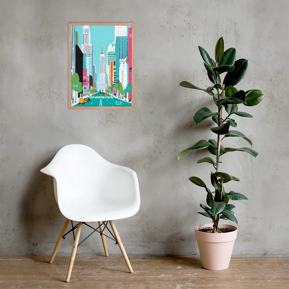Urban Symphony: A Modern Cityscape | Poster with Red oak Frame | 18″×24″