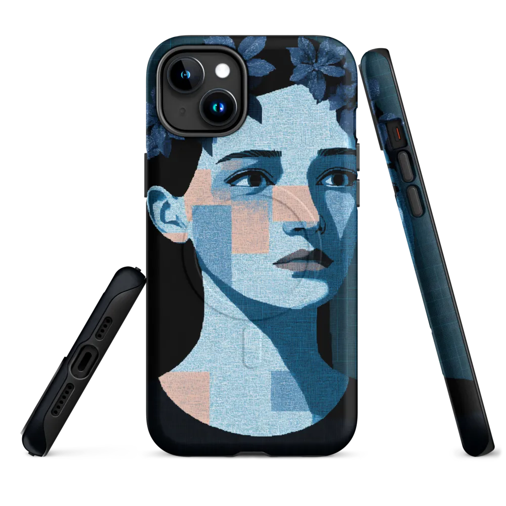 Grid-Wreathed Cyan Portrait