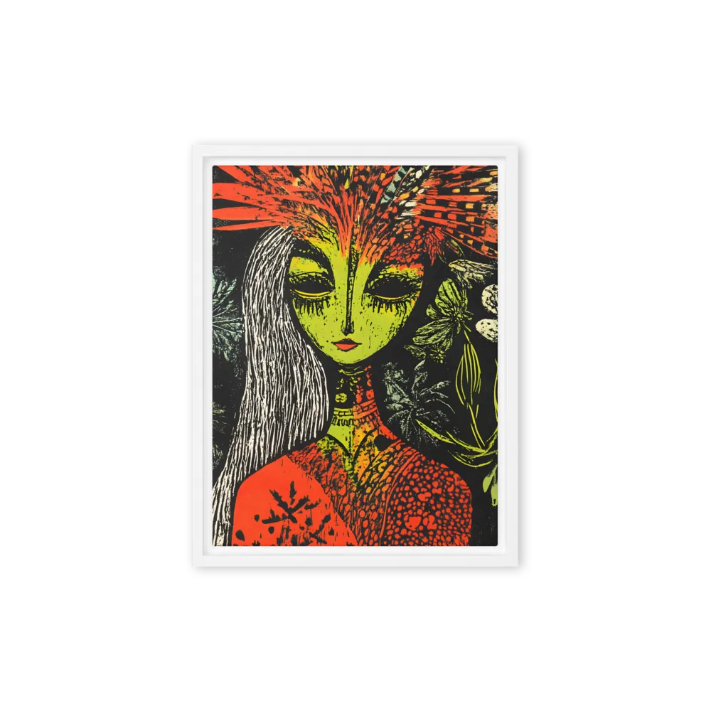 Mystical Flora: A Surreal Portrait | Canvas with White Frame | 9″×12″
