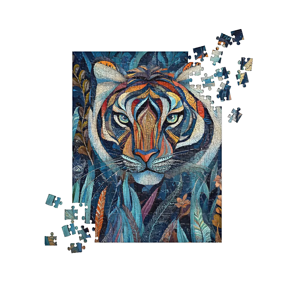 Ornamental Tiger in Teal and Orange