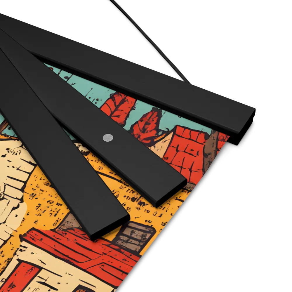 Whimsical Village Landscape | Poster With Black Wood Hanger | 16″×16″