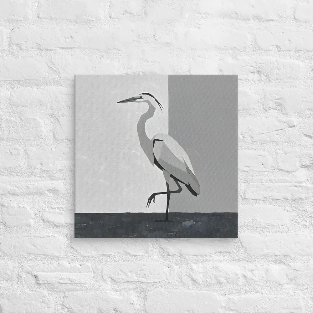 Grayscale Heron 
 Canvas | 18″x 18″