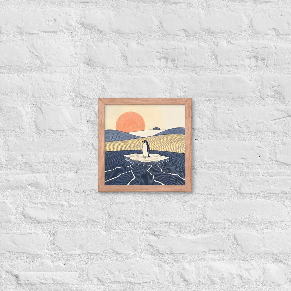 Solitary Penguin 
 Poster with Red oak Frame | 10″x 10″