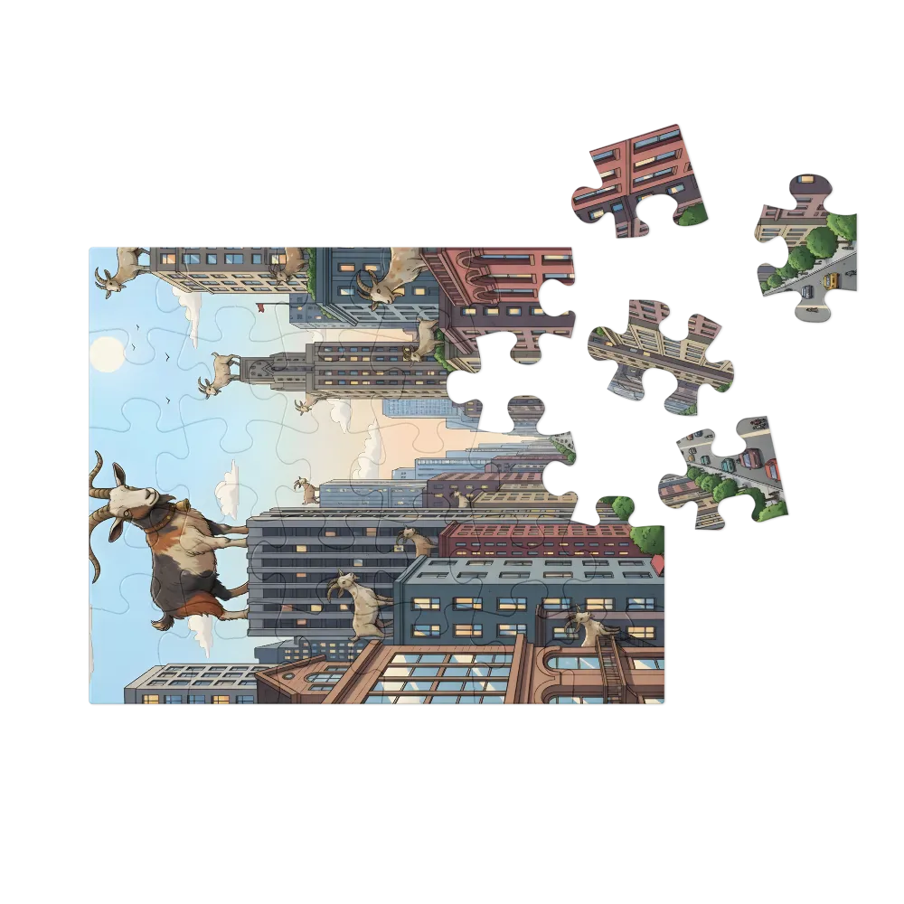 Rooftop Goats 
 Jigsaw Puzzle in Tin Box