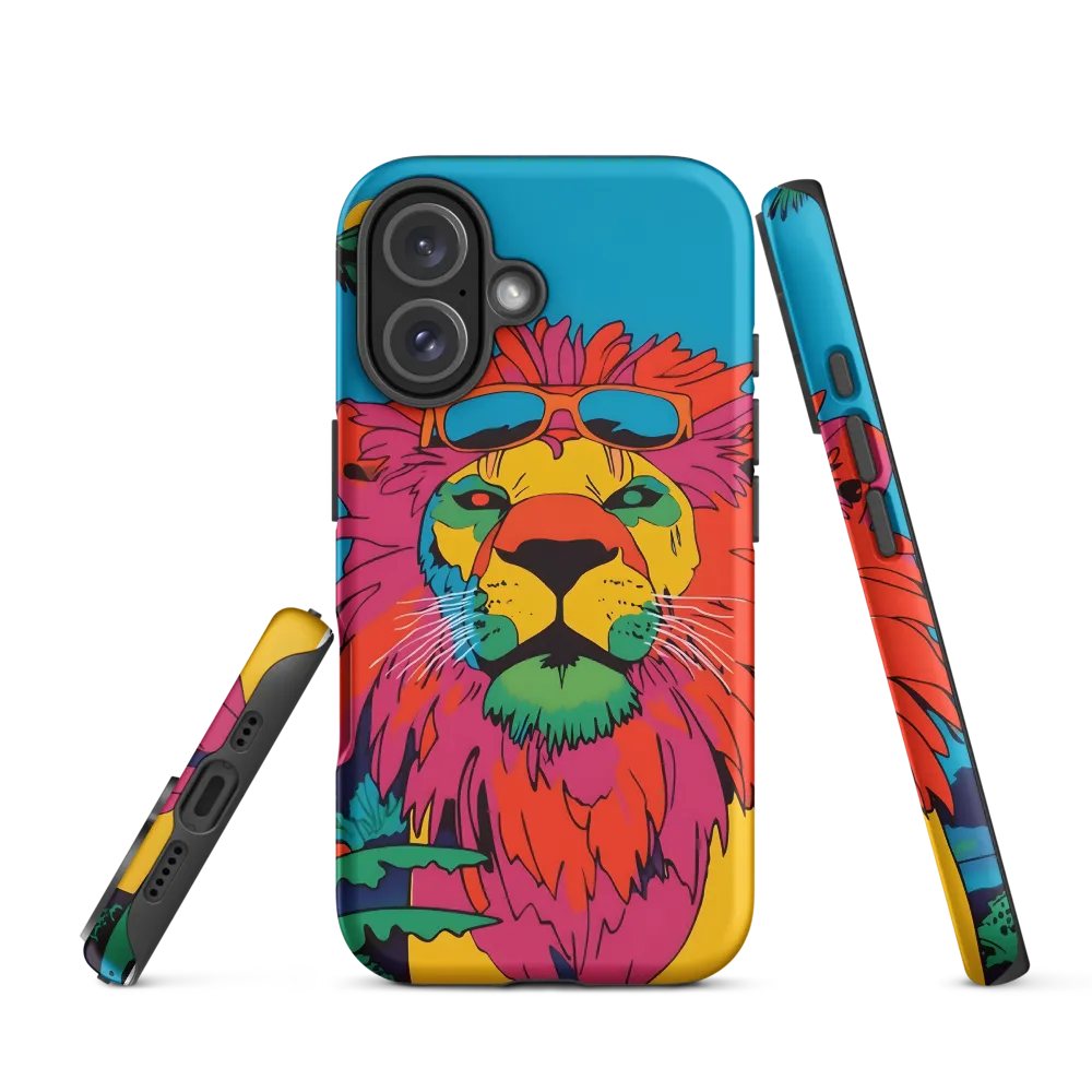 Lion with Sunglasses: A Vibrant Tropical Portrait | Phone Case