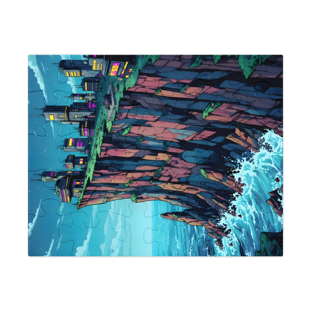Neon Cliff City 
 Jigsaw Puzzle in Tin Box
