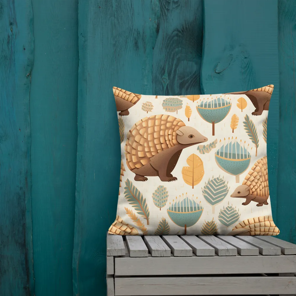 Pangolins in a Whimsical Habitat | Pillow | 22″×22″