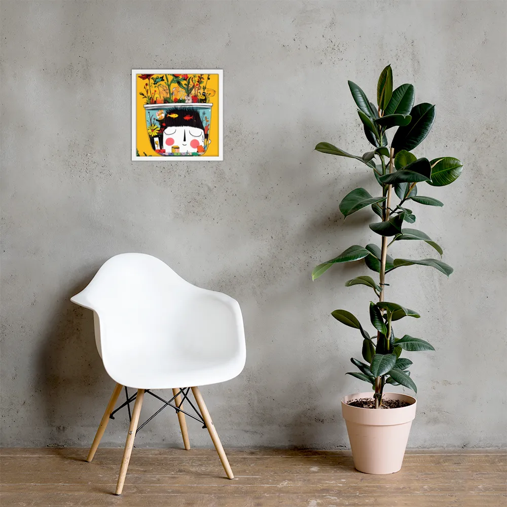 Whimsical Garden Head | Poster with White Frame | 14″×14″