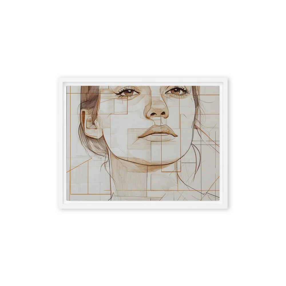 Geometric Serenity: A Minimalist Portrait | Canvas with White Frame | 12″×16″