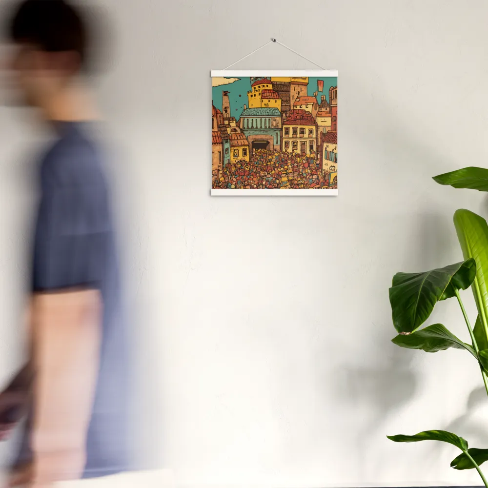 The Quirky City Gathering | Poster With White Wood Hanger | 16″×16″