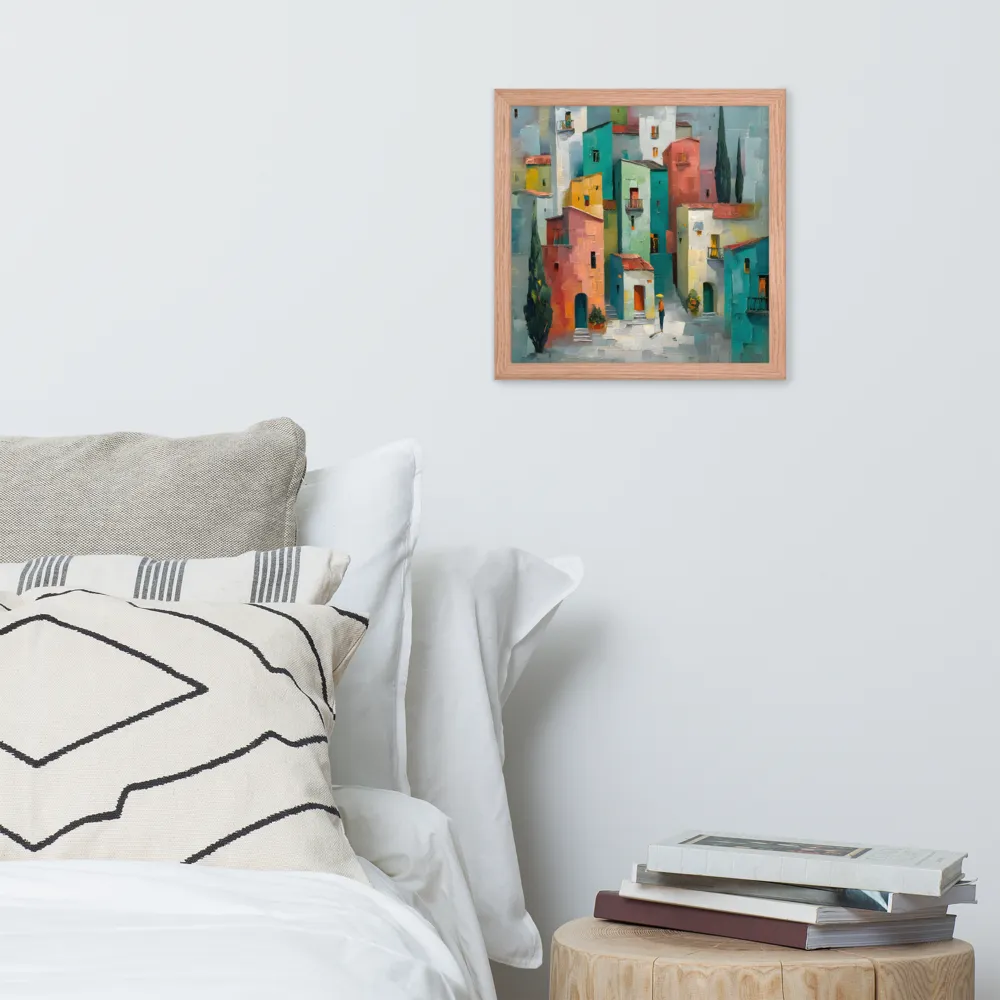 Sunlit Village 
 Poster with Red oak Frame | 14″x 14″