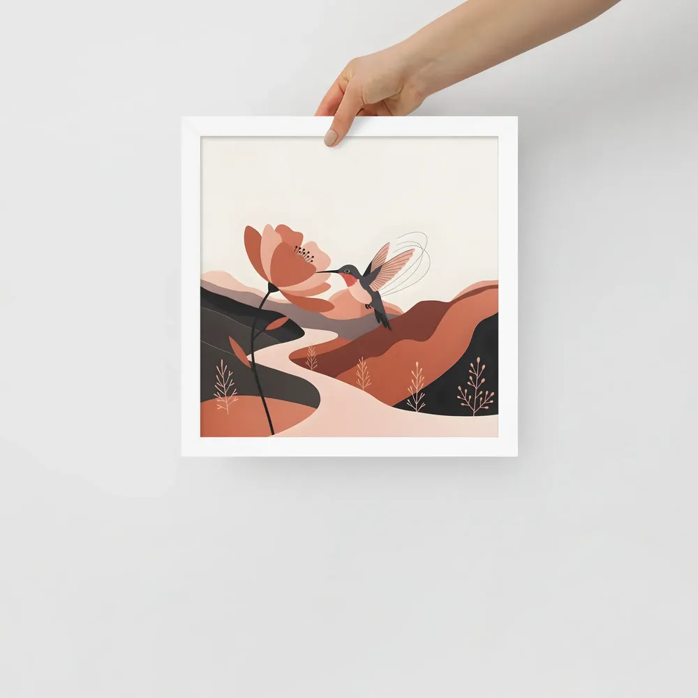 Hummingbird & Blossom 
 Poster with White Frame | 12″x 12″
