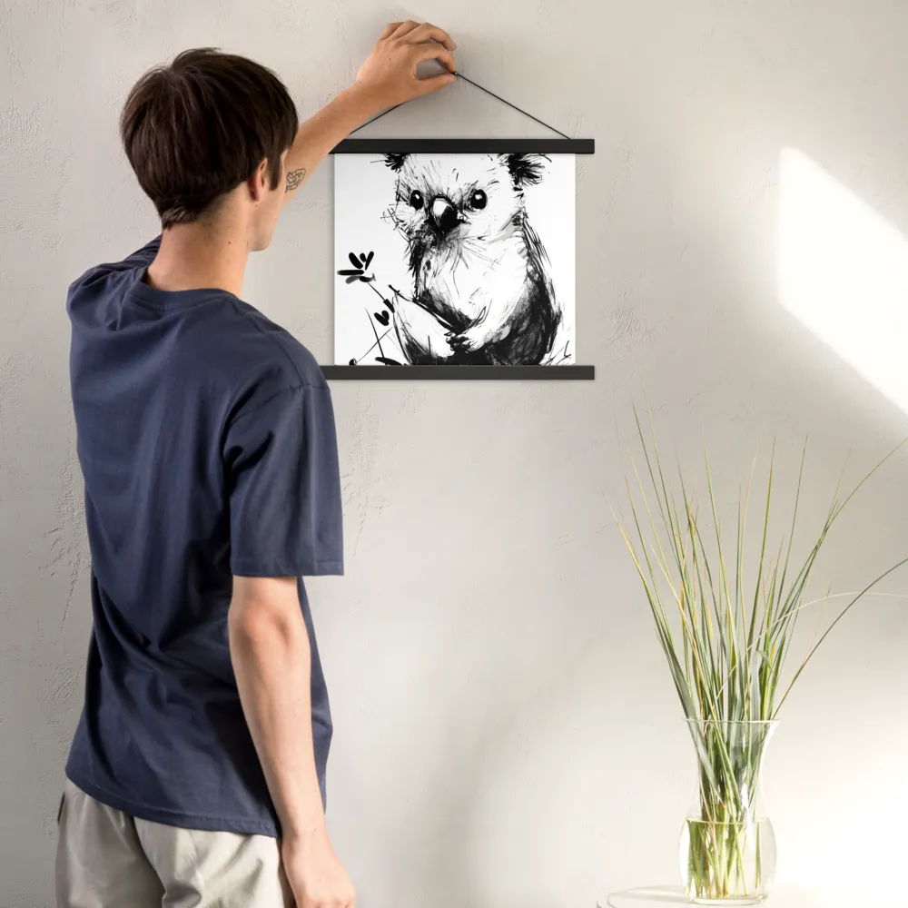 Whimsical Koala in Ink | Poster With Black Wood Hanger | 14″×14″