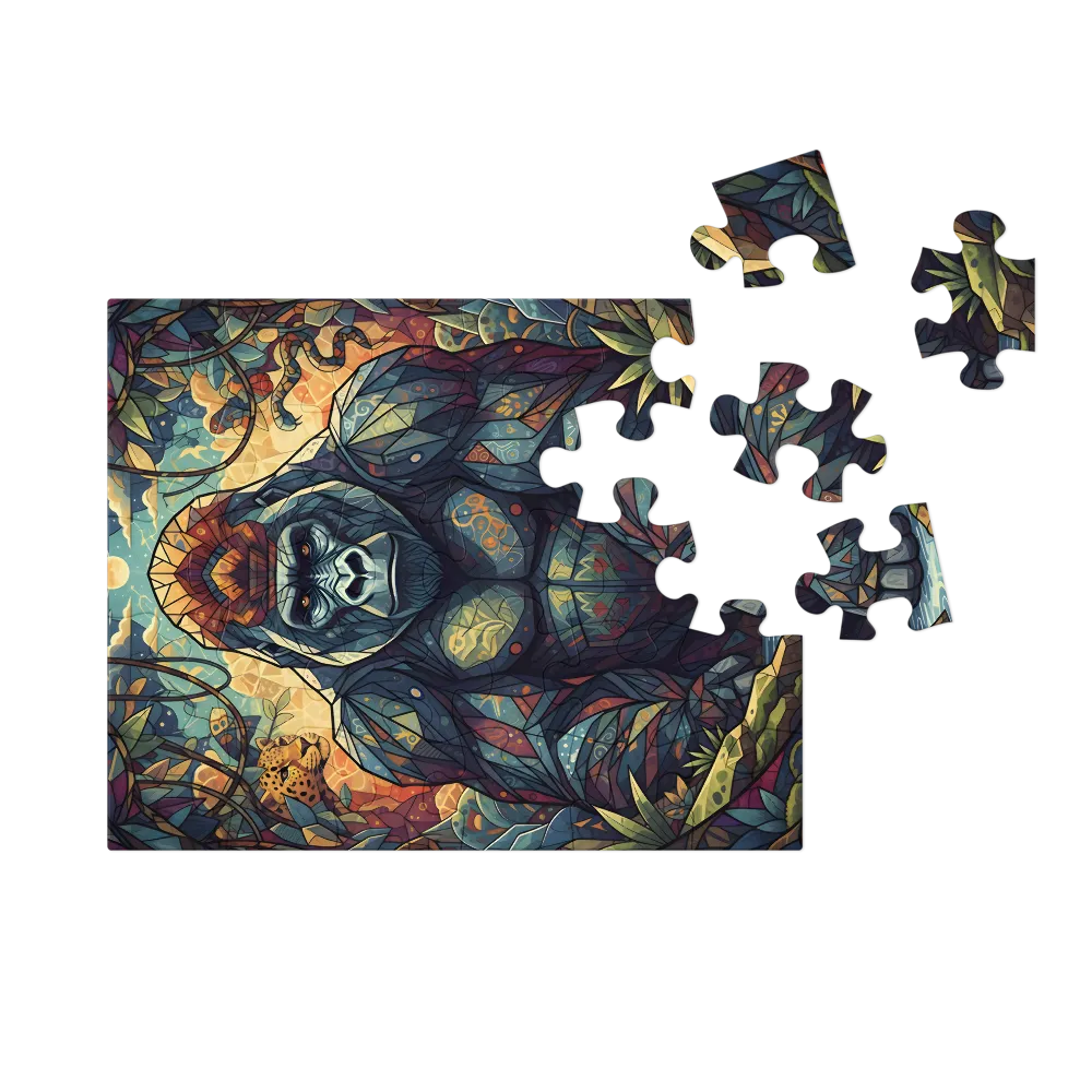 Stained‑Glass Gorilla 
 Jigsaw Puzzle in Tin Box