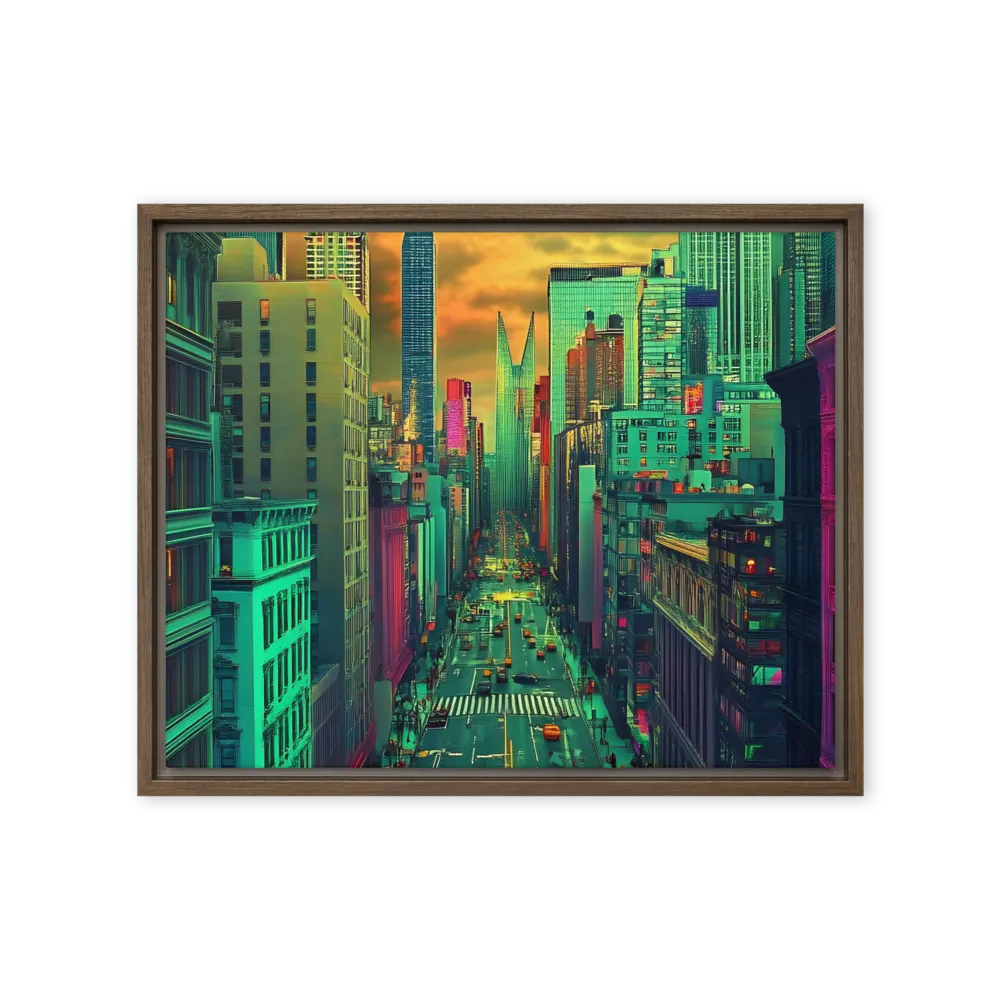 Urban Surrealism: Neon Dreams | Canvas with Brown Frame | 16″×20″
