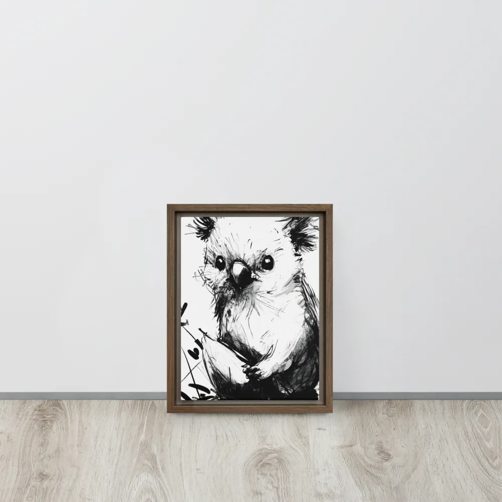 Whimsical Koala in Ink | Canvas with Brown Frame | 9″×12″
