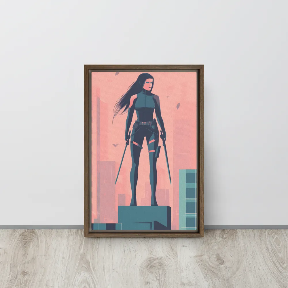Urban Sentinel: A Warrior's Stand | Canvas with Brown Frame | 12″×18″