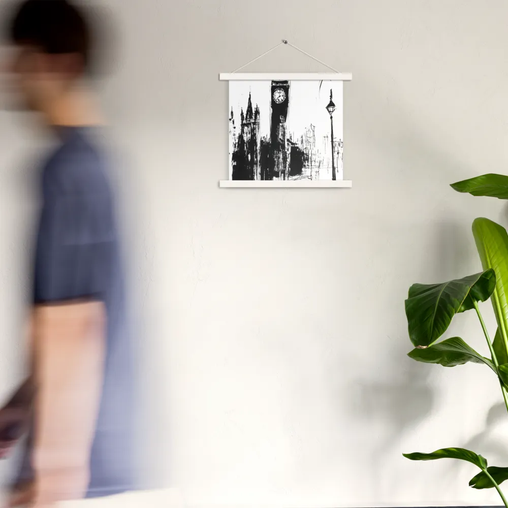Clock Tower in Motion | Poster With White Wood Hanger | 14″×14″