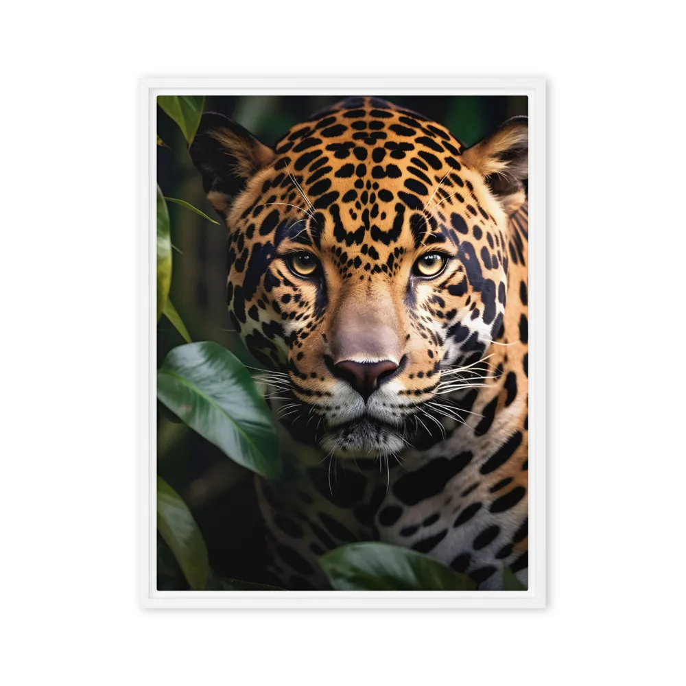The Intensity of Nature: A Jaguar’s Gaze | Canvas with White Frame | 24″×32″