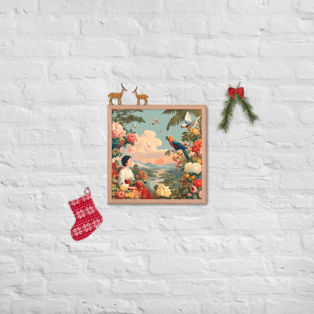 Sunset Garden Reverie 
 Poster with Red oak Frame | 16″x 16″