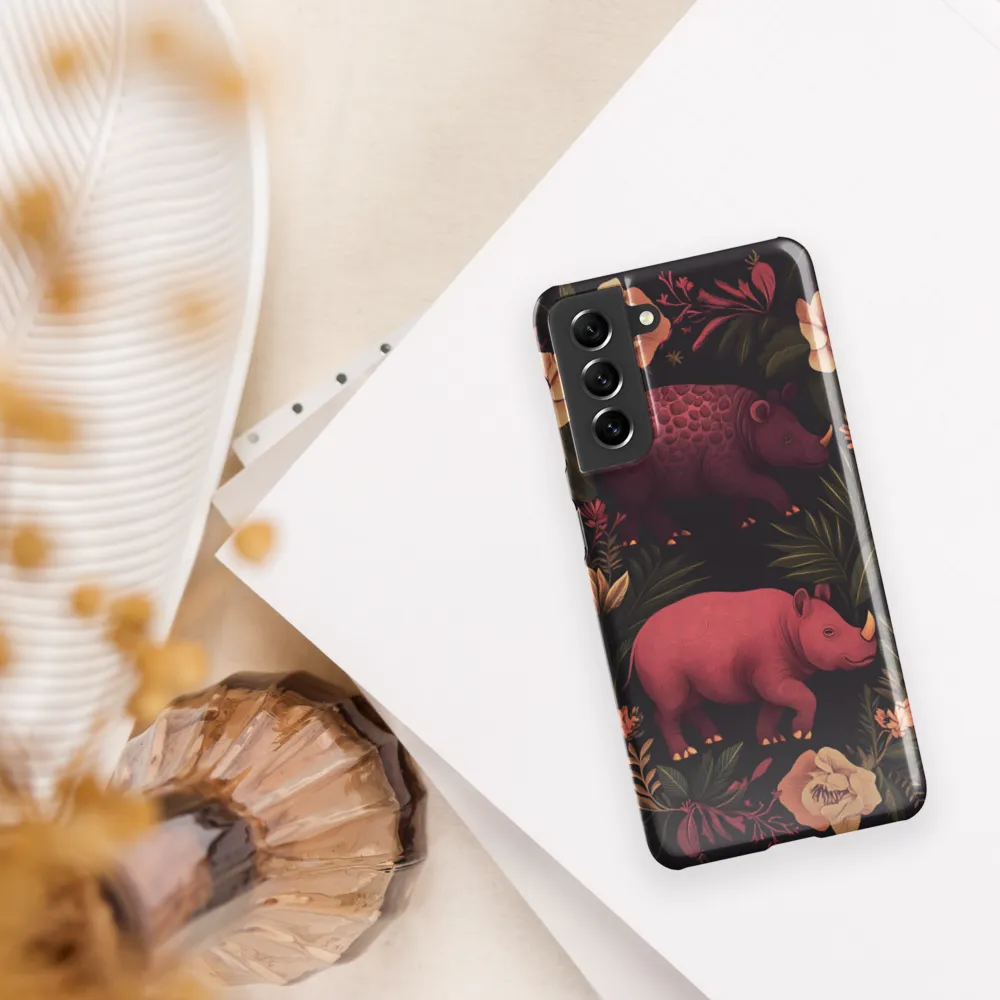 Rhinos in Floral Embrace