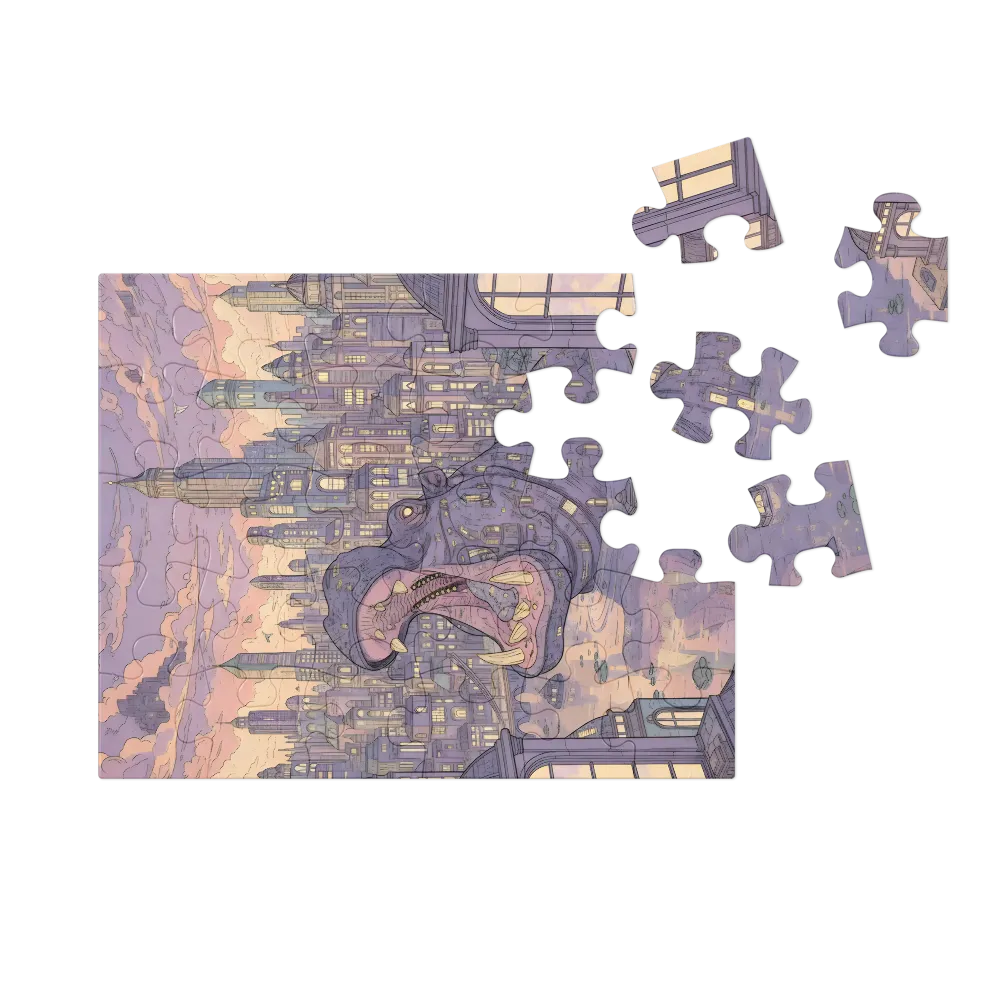 Urban Hippo at Dusk 
 Jigsaw Puzzle in Tin Box