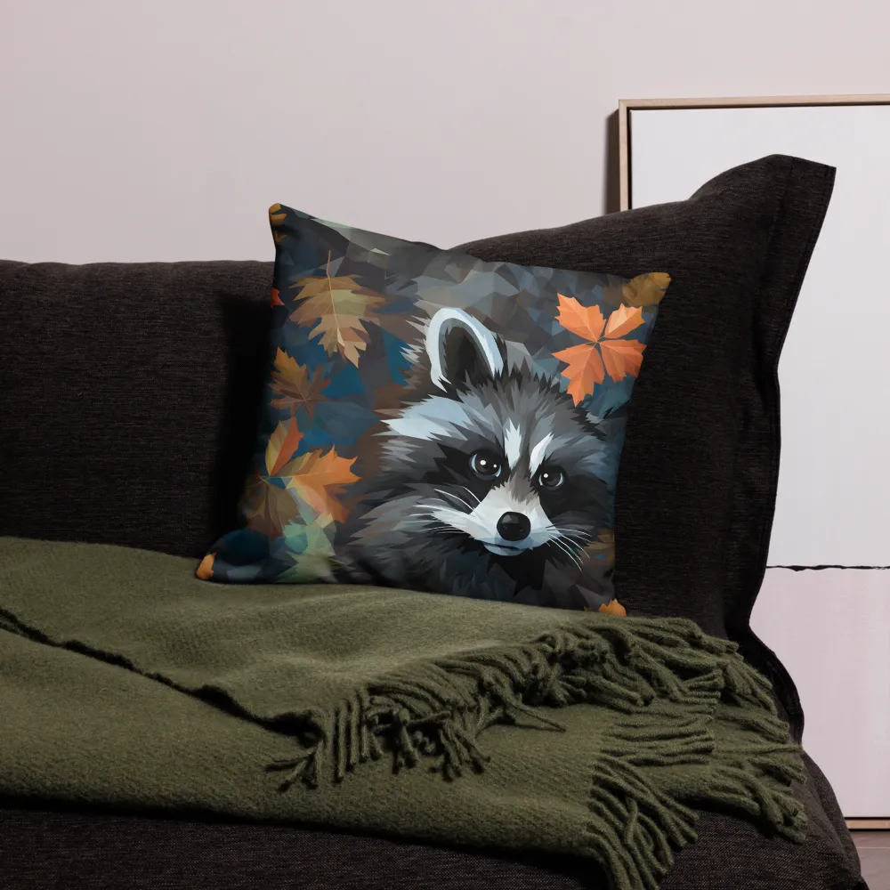 Whispers of Autumn: The Raccoon's Gaze | Pillow | 18″×18″