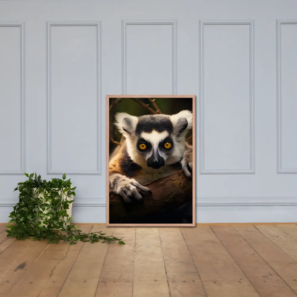 The Watchful Lemur | Poster with Red oak Frame | 24″×36″