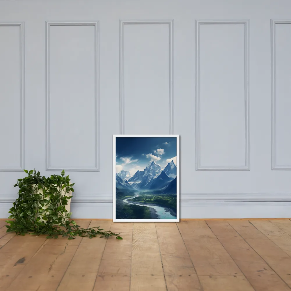 Majestic Serenity: A Landscape of Mountains and Rivers | Poster with White Frame | 18″×24″