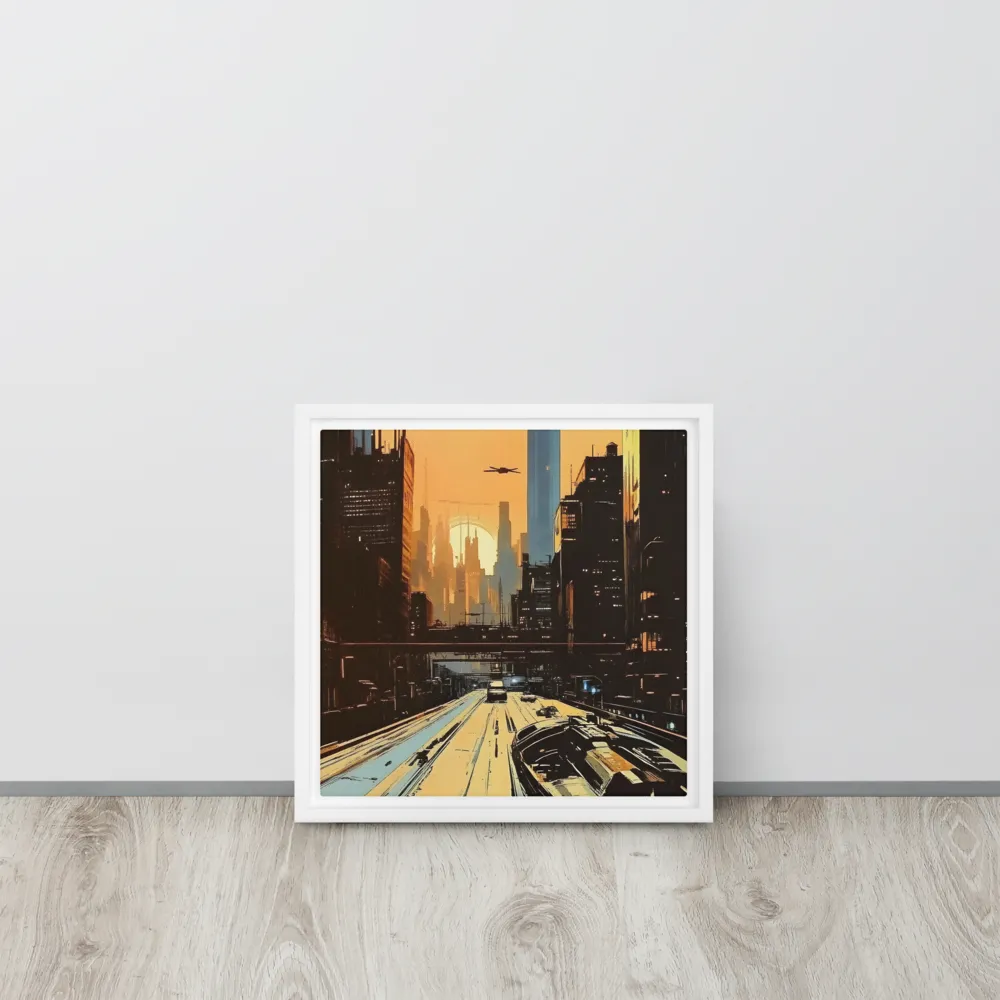 Metro Nexus: A Futuristic Cityscape | Canvas with White Frame | 12″×12″