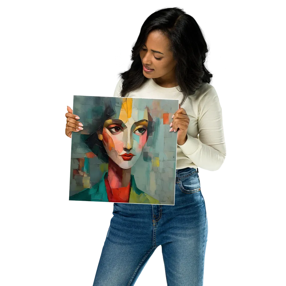 Teal Cubist Portrait 
 Poster | 12″x 12″