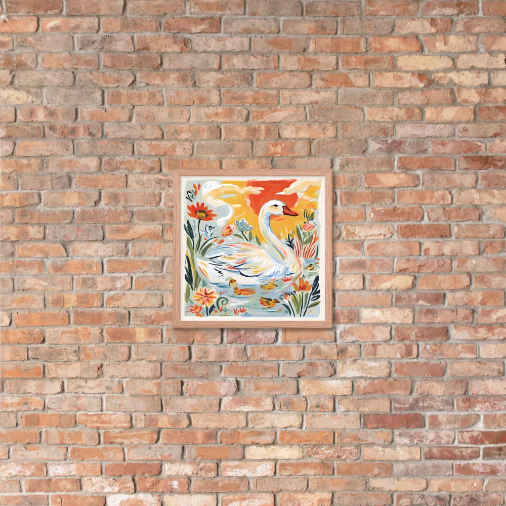 Swan and Ducklings 
 Poster with Red oak Frame | 16″x 16″