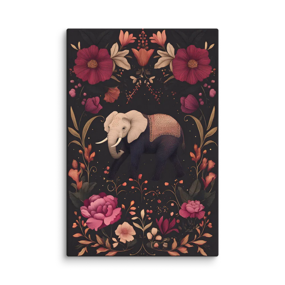 Whispers of the Wild: Elephants and Blooms | Canvas | 32″×48″