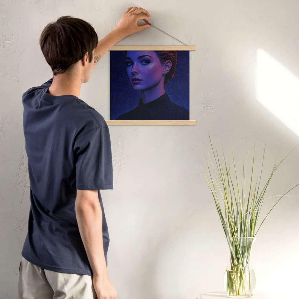 Ethereal Portrait in Blue and Red | Poster With Oak Wood Hanger | 14″×14″