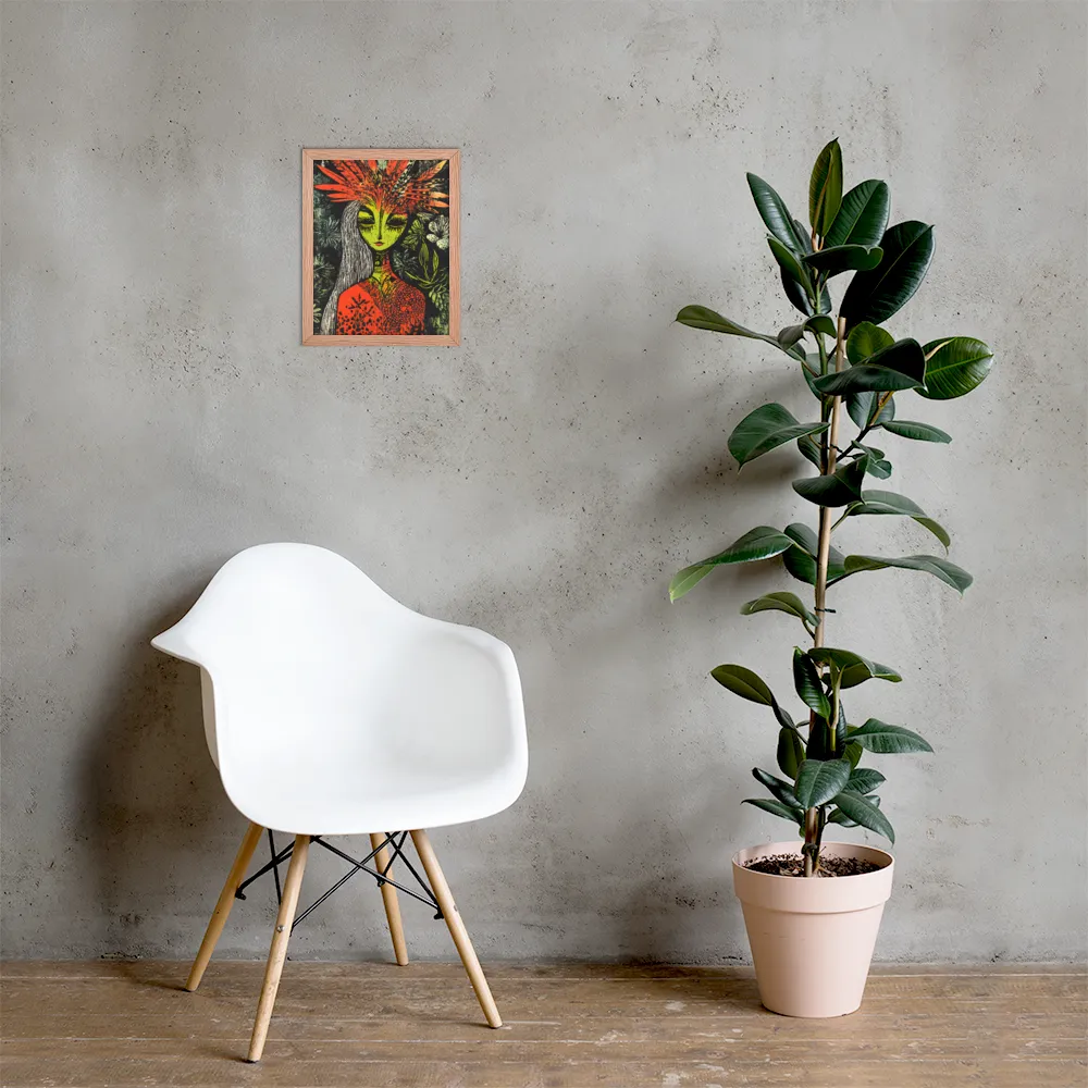 Mystical Flora: A Surreal Portrait | Poster with Red oak Frame | 11″×14″
