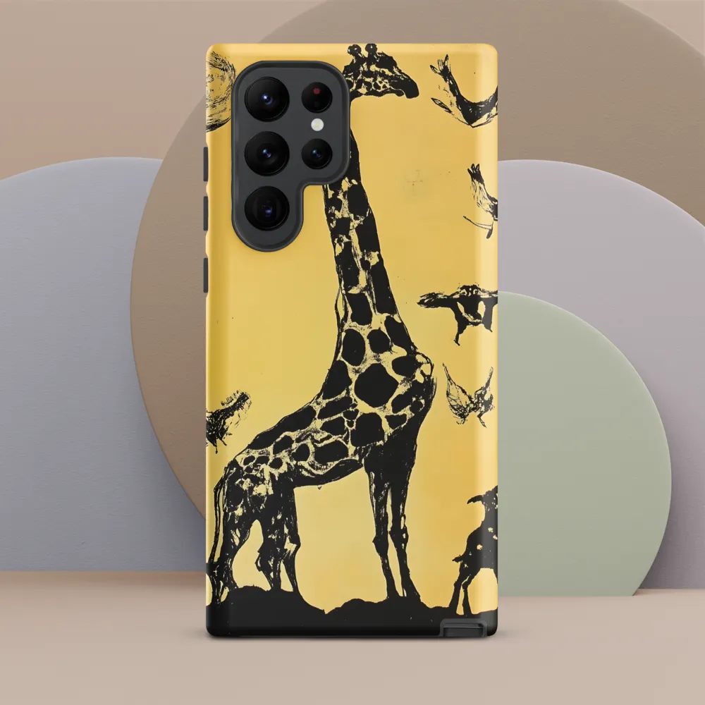 Whimsical Harmony of Giraffe and Birds