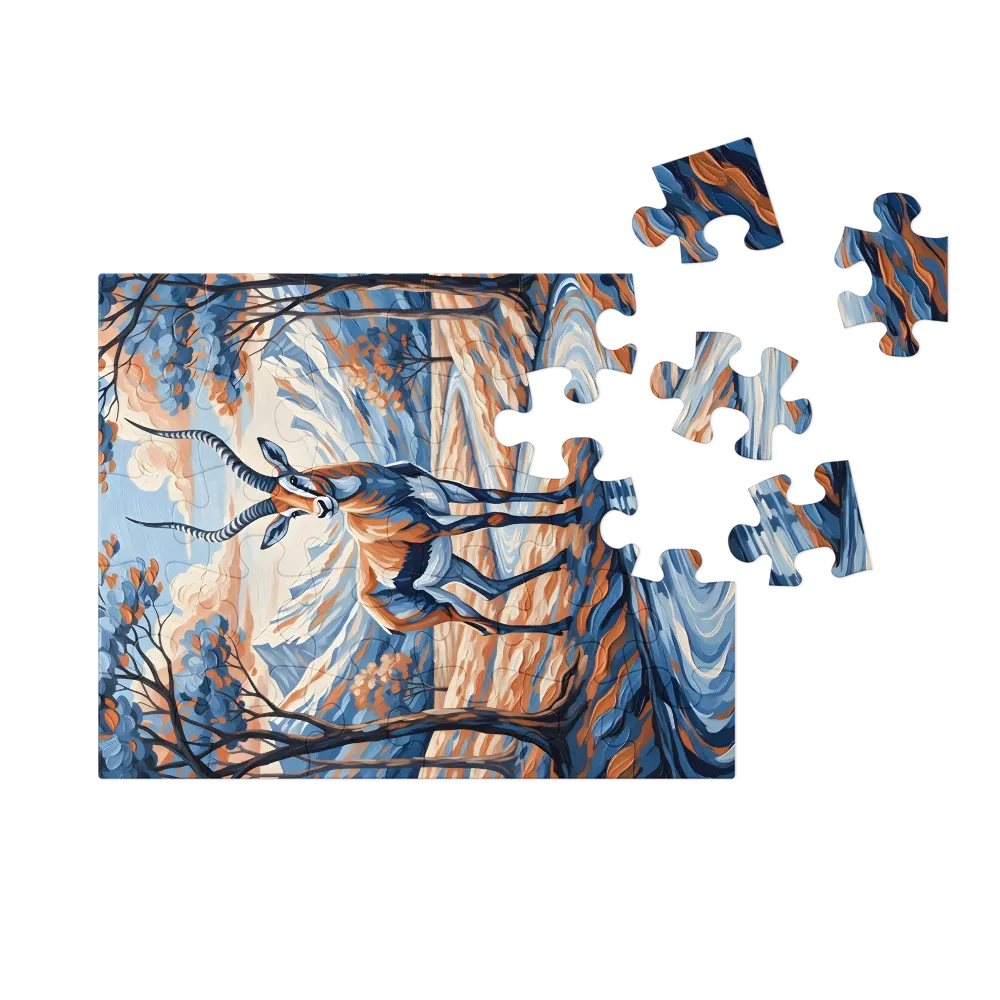 Blue and Orange Antelope 
 Jigsaw Puzzle in Tin Box