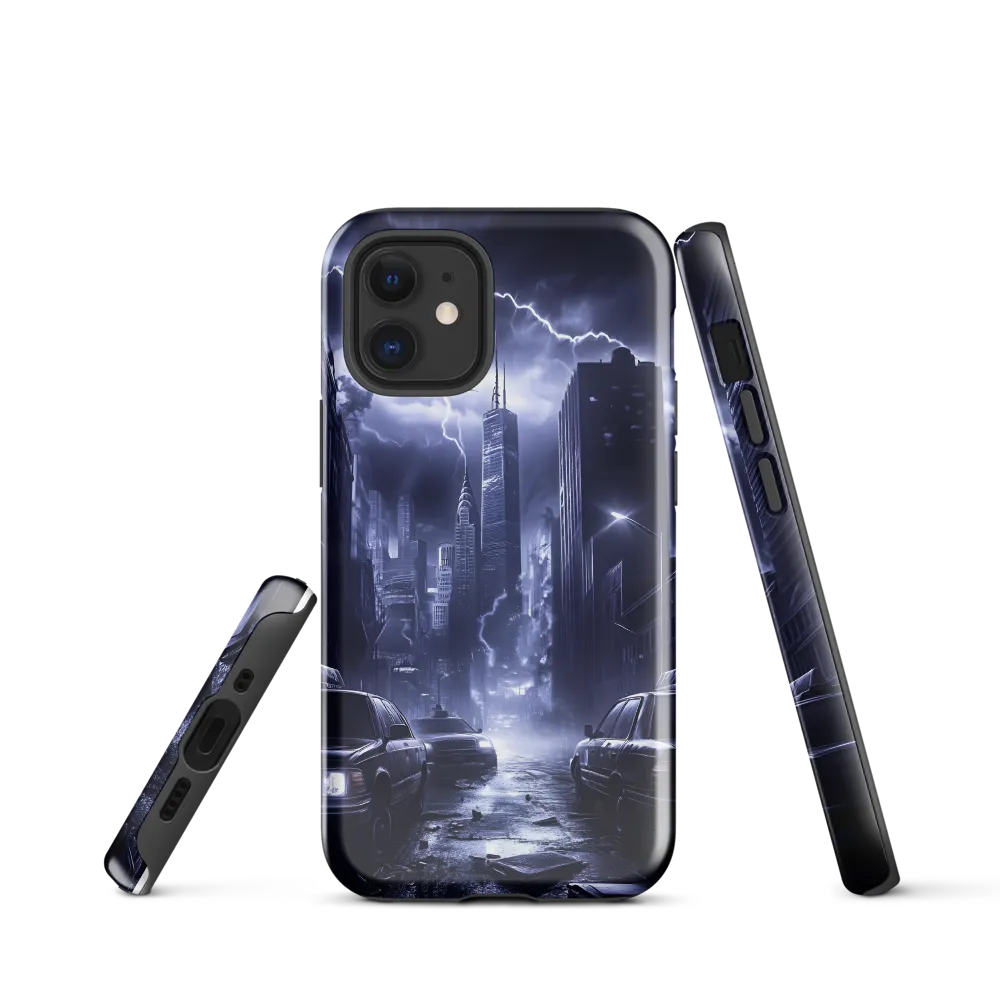 Stormy Cityscape: Shadows of the Night | Phone Case |  12 mini | Tough Case | Glossy