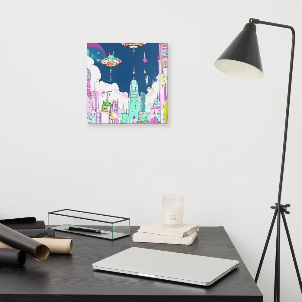 Futuristic Cityscape with Floating Structures | Canvas | 12″×12″