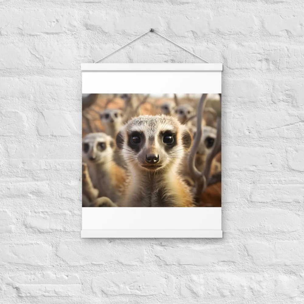 Curious Meerkats in Community | Poster With White Wood Hanger | 16″×20″