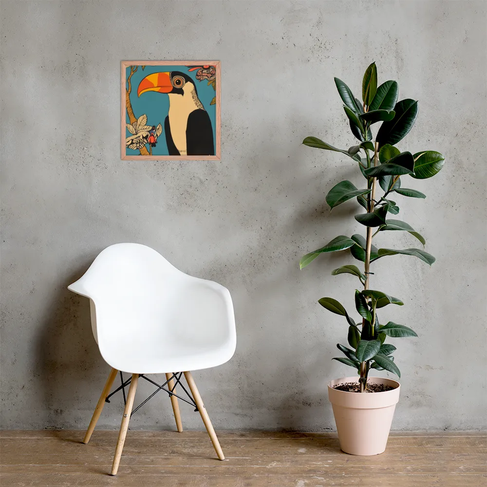Tropical Majesty: The Toucan at Rest | Poster with Red oak Frame | 16″×16″